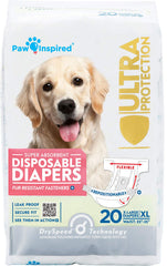 Paw Inspired paquete frontal XL mostrando 20 pañales y diseño claro