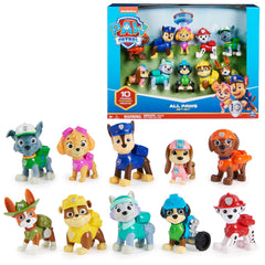 Paw Patrol pack frontal mostrando las 10 figuras para juego completo