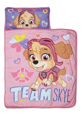 Paw Patrol Skye nap mat front view shows bright pink design and character print, encouraging rest