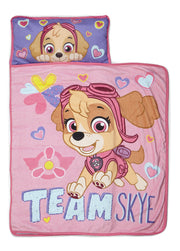 Paw Patrol Skye nap mat front view shows bright pink design and character print, encouraging rest