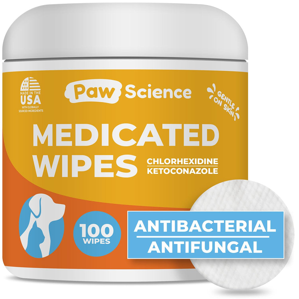 Paw Science empaque frontal mostrando 100 toallitas y beneficios visibles