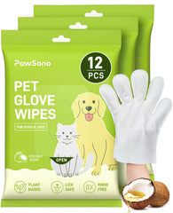 PawSono paquete frontal mostrando 36 toallitas guante, práctico para control de suciedad