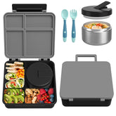 Pawtong front view of grey bento set showing leakproof design and organized meal packing