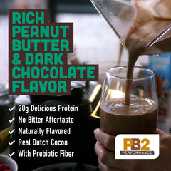 PB2 ingredientes sobre mesa: cacahuate, cacao y proteína de arroz