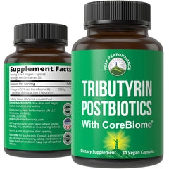 Peak Performance frasco CoreBiome frente mostrando marca y beneficio de microbioma
