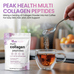 Peakhealth cucharada llenando vaso con agua, dosificación sencilla
