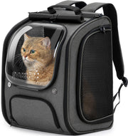 Pecute mochila burbuja frontal gris mostrando diseño seguro y espacioso