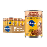 Pedigree can front view showing beef and bacon flavor, clear branding for easy selection