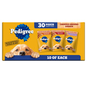Pedigree front packaging showing variety pack and convenient pouches