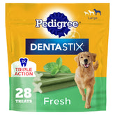 Pedigree empaque frontal con 28 unidades mostrando producto y ventaja higiene