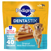 Pedigree Dentastix paquete frontal mostrando diseño y cantidad, promueve higiene diaria