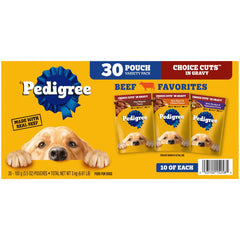 Pedigree empaque frontal Choice Cuts mostrando variedad y conveniencia