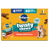 Pedigree frente del paquete Twisty Chews mostrando 40 unidades y atractivo visual