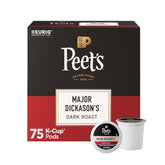 Peet's caja frontal mostrando Major Dickason's y 75 cápsulas, garantía de sabor constante