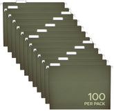 Pendaflex front packaging showing 100 green letter hanging folders, easy bulk restock