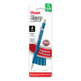 Pentel Sharp pack de cuatro vista frontal mostrando diseño y color azul, ideal para oficina