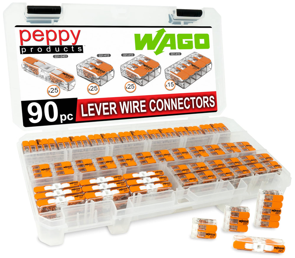 Peppy Products WAGO 221 frontal en estuche compacto, facilitan transporte