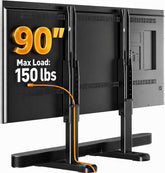 Perlegear front view assembled TV stand showing stable elevated screen and clear shelf space