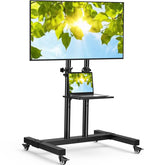 PERLESMITH front view of rolling TV stand showing sturdy frame and mounted TV for versatile placement