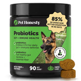 Pet Honesty front box of pumpkin probiotic chews showing label and benefits