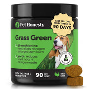 Pet Honesty front jar showing Grass Green chews and clear labeling benefit