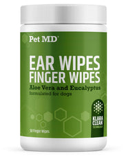 Pet MD paquete frontal mostrando 50 toallitas para limpieza eficaz