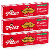 Pete's Pasta front packaging showing spaghetti and benefits