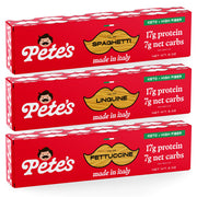 Pete's Pasta front packaging showing spaghetti and benefits