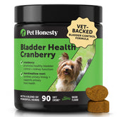 Pet Honesty front packaging showing 90 ct cranberry chews and benefits
