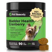 Pet Honesty front packaging showing 90 ct cranberry chews and benefits