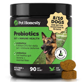 Pet Honesty front packaging showing duck-flavored probiotic chews and benefits