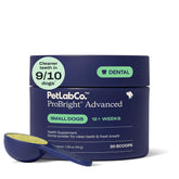 PetLab Co. envase frontal mostrando ProBright Advanced para perros pequeños y ventaja de dosificación