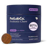 PetLab Co. envase frontal de Probiotic Chews sabor salmón con información clara