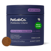 PetLab Co. paquete frontal mostrando masticables y beneficios digestivos