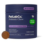 PetLab Co. paquete frontal mostrando masticables y beneficios digestivos