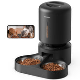 PETLIBRO front view showing dual trays and sleek black design for tidy feeding