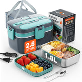 PETYDOOT front view of packed heated lunch box showing compact design and portability