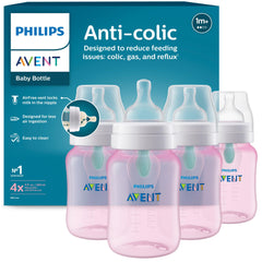 Philips Avent front packaging showing four 9oz bottles and included nipples for convenience