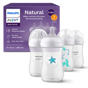 Philips Avent front pack showing four Natural bottles and benefits