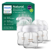 Philips Avent front view of glass bottle pack showing clear labeling and durability benefits