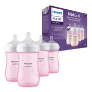 Philips Avent bottle front packaging showing 4-pack and benefits for feeding ease