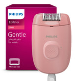 Philips epilator front view showing compact design and easy handling benefit