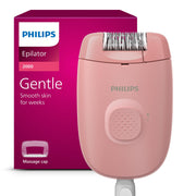 Philips epilator front view showing compact design and easy handling benefit