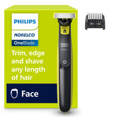 Philips Norelco OneBlade 360 vista frontal mostrando diseño ergonómico y control