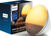 Philips SmartSleep vista frontal del despertador con luz suave y diseño redondo, mejora el despertar