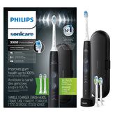 Philips Sonicare 5300 front view showing sleek black handle and benefits