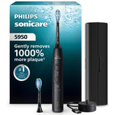 Philips Sonicare 5950 front handle showing controls and sleek black finish for easy use