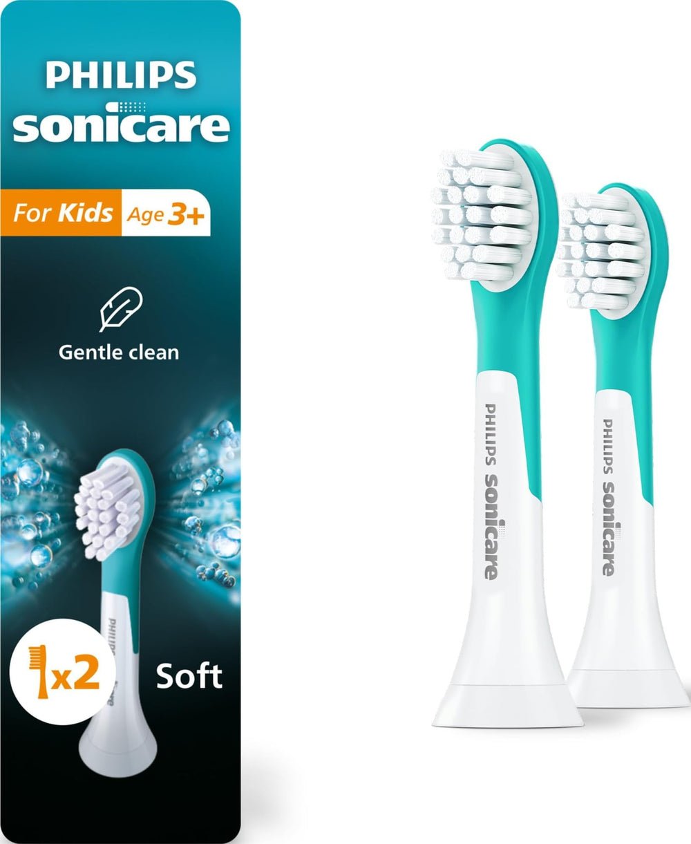 Philips Sonicare vista frontal del paquete con dos cabezales, reemplazo fácil