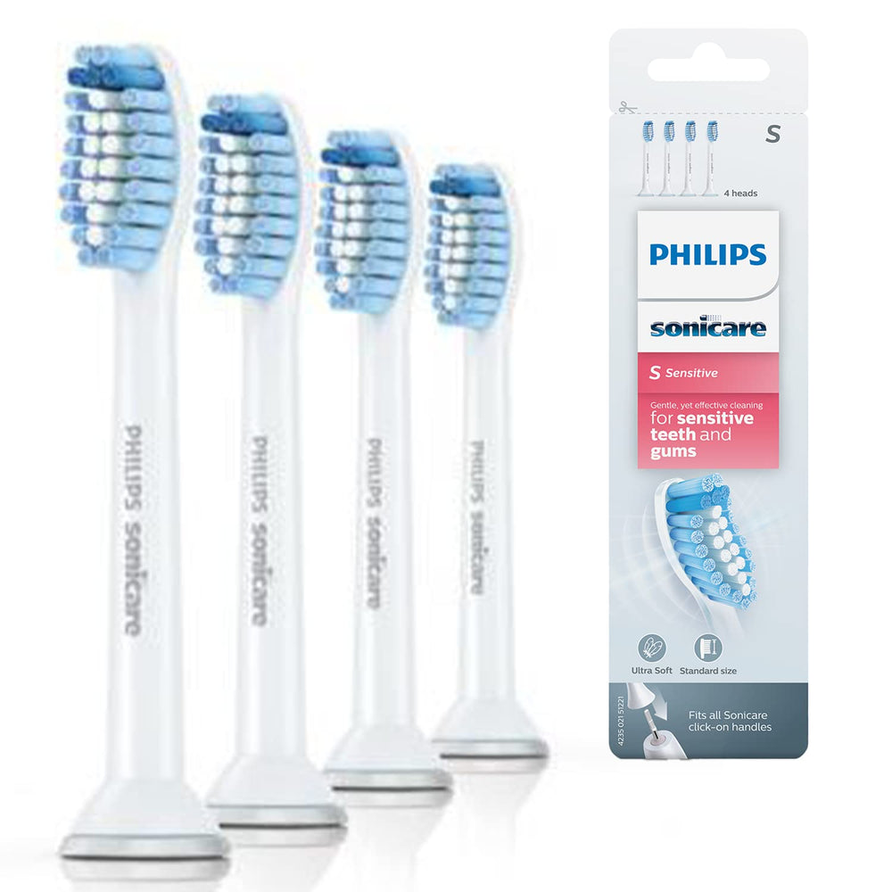 Philips Sonicare cabezal frontal blanco mostrando cerdas extra suaves y cuidado delicado