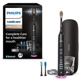 Philips Sonicare front view showing sleek black handle and included heads for premium cleaning